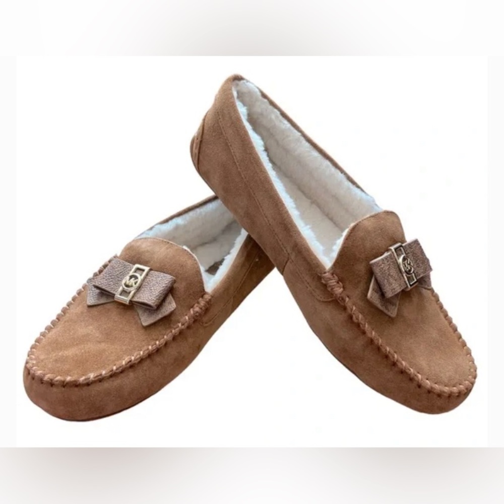 Michael Kors Women’s Erica moccasin brown suede with shearling NEW size 6